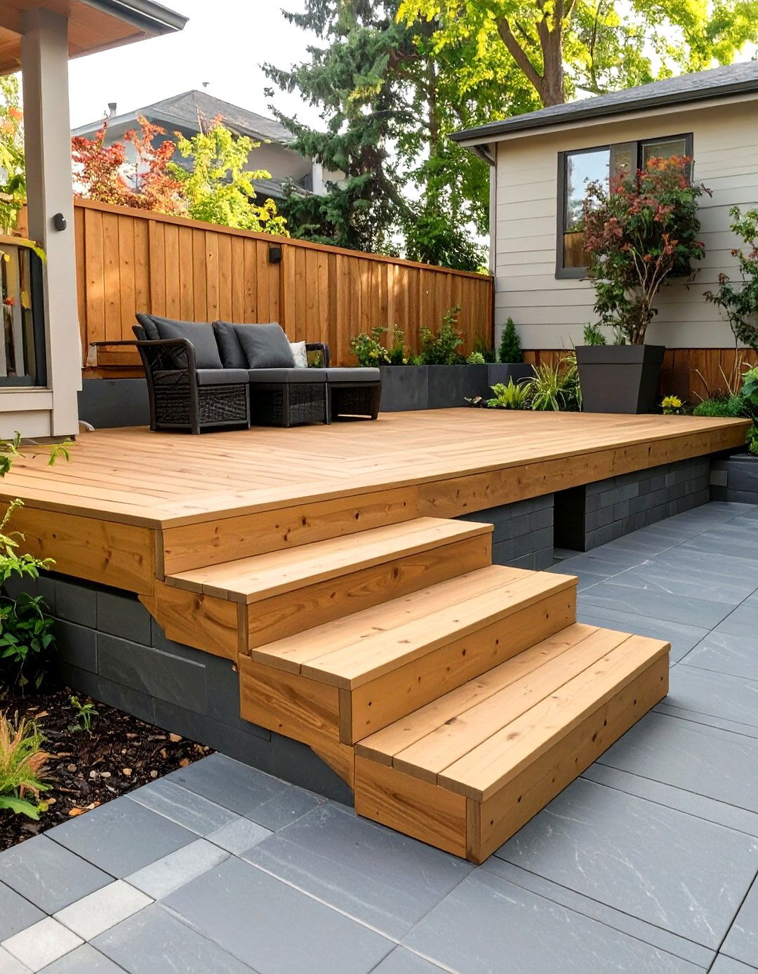 Deck Overlooking a Paver Patio - 30 small backyard deck ideas