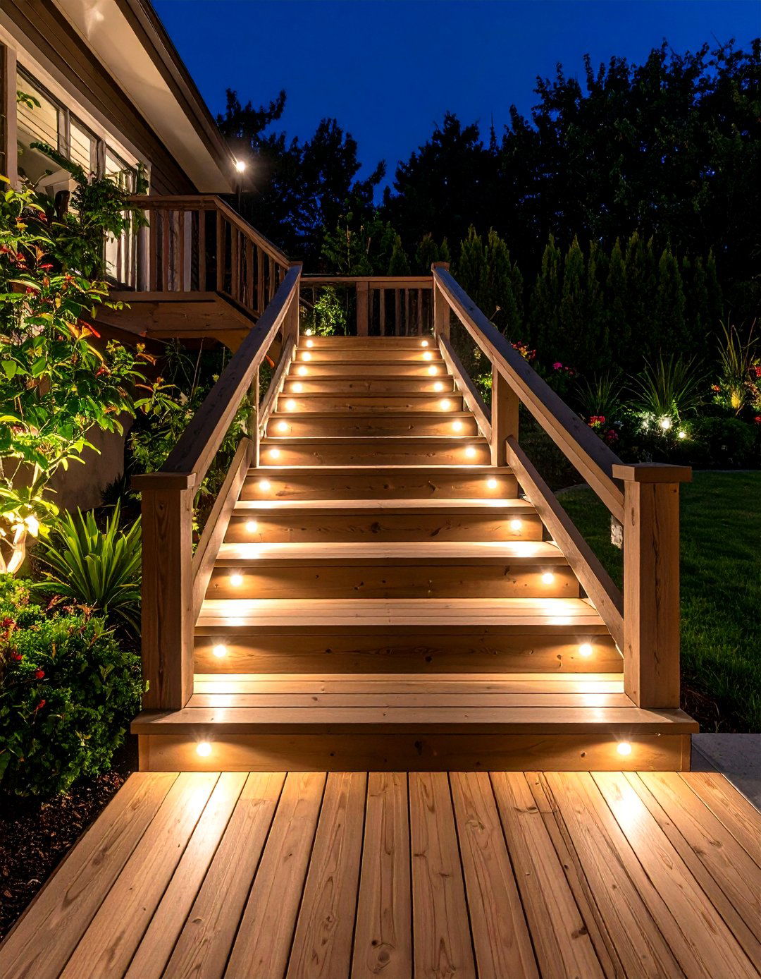 Deck Stair Riser Lights - 30 backyard lighting ideas