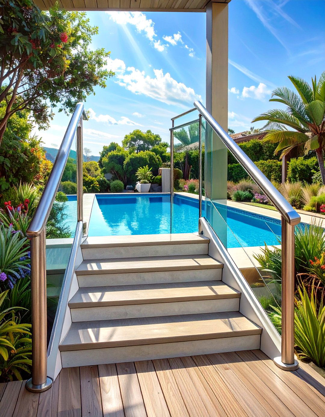 Deck Stairs with Glass Panel Railings - 30 deck stair ideas