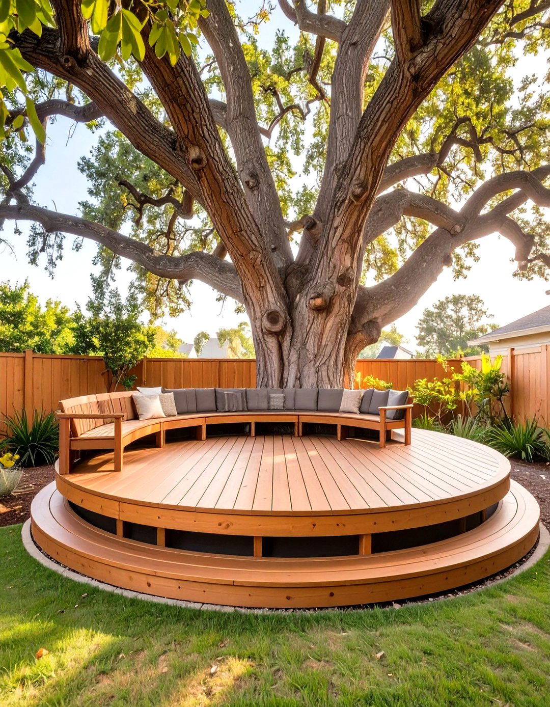 Deck Surrounding a Tree - 30 small backyard deck ideas