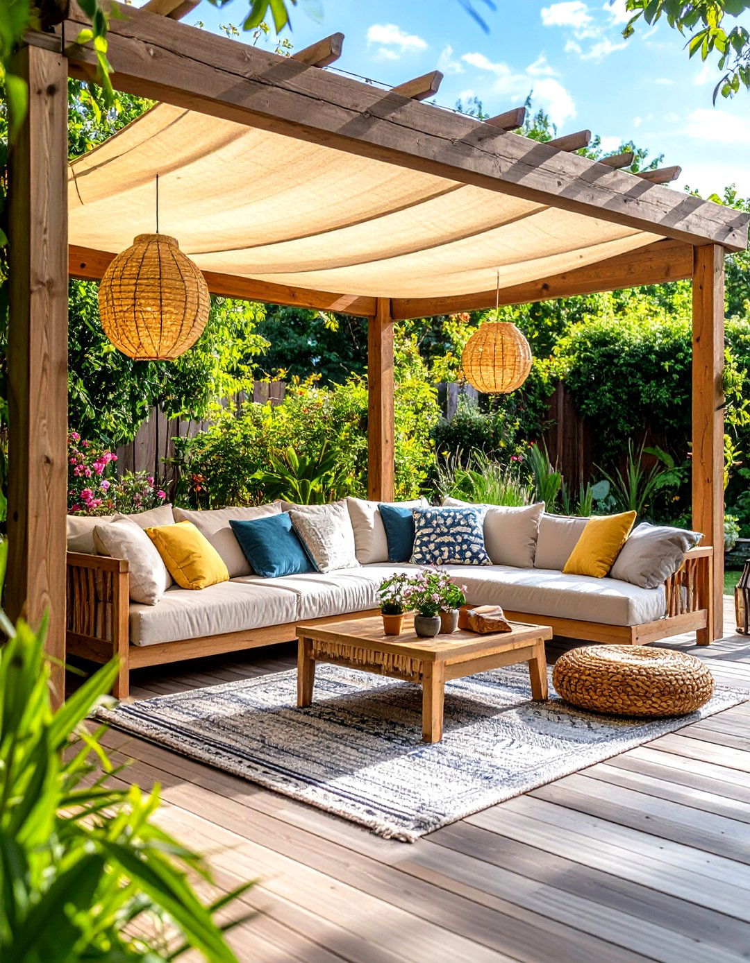 Deck with Bamboo Roll Up Shades - 30 partially covered deck ideas