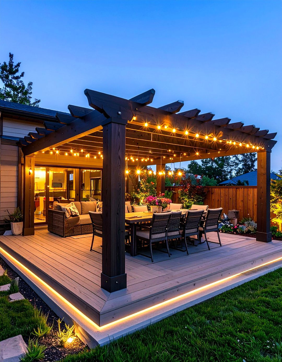 Deck with Integrated LED Lighting in the Roof - 30 partially covered deck ideas