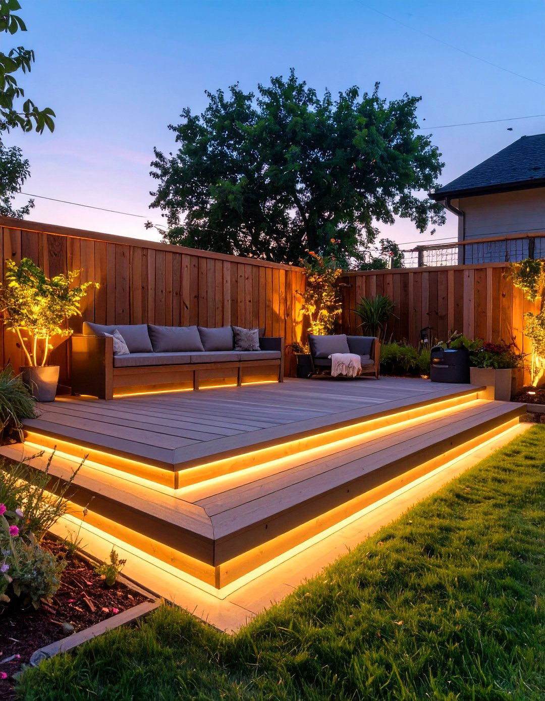 Deck with Integrated Lighting - 30 small backyard deck ideas
