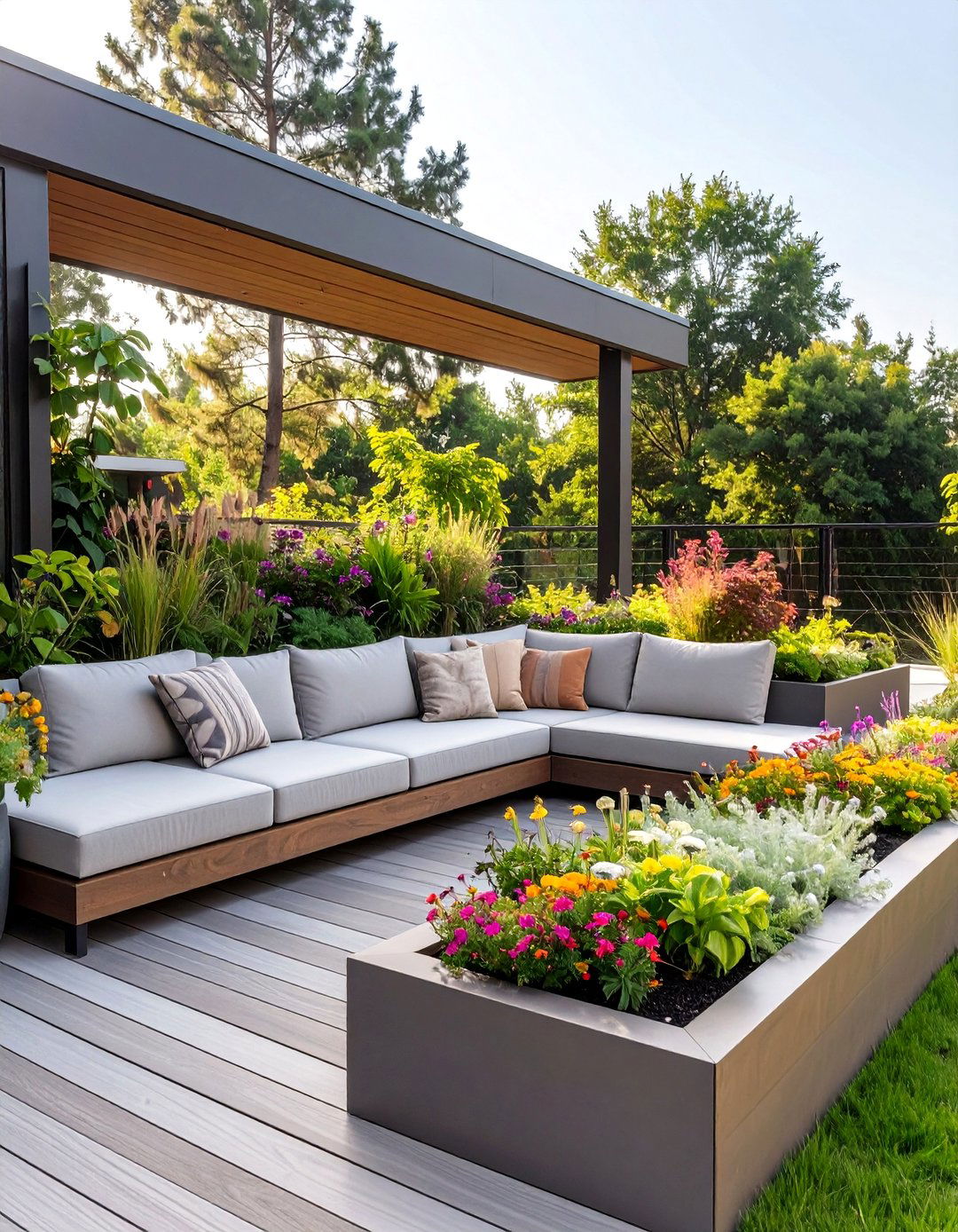 Deck with Integrated Planters - 30 deck furniture ideas