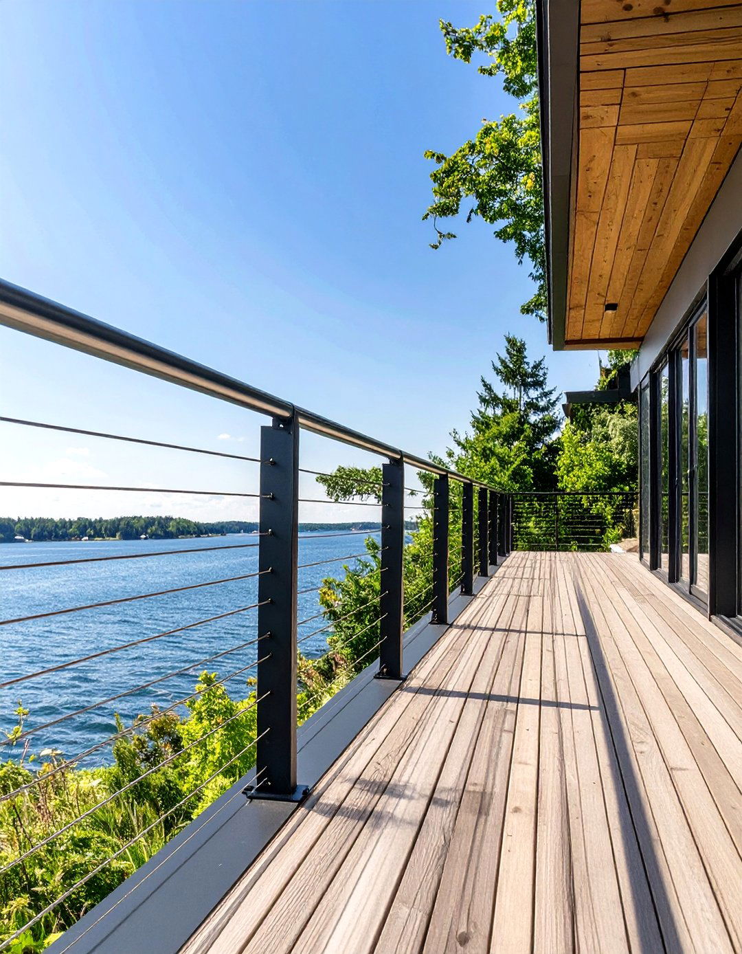 Deck with Minimalist Wire Railing - 30 simple deck ideas
