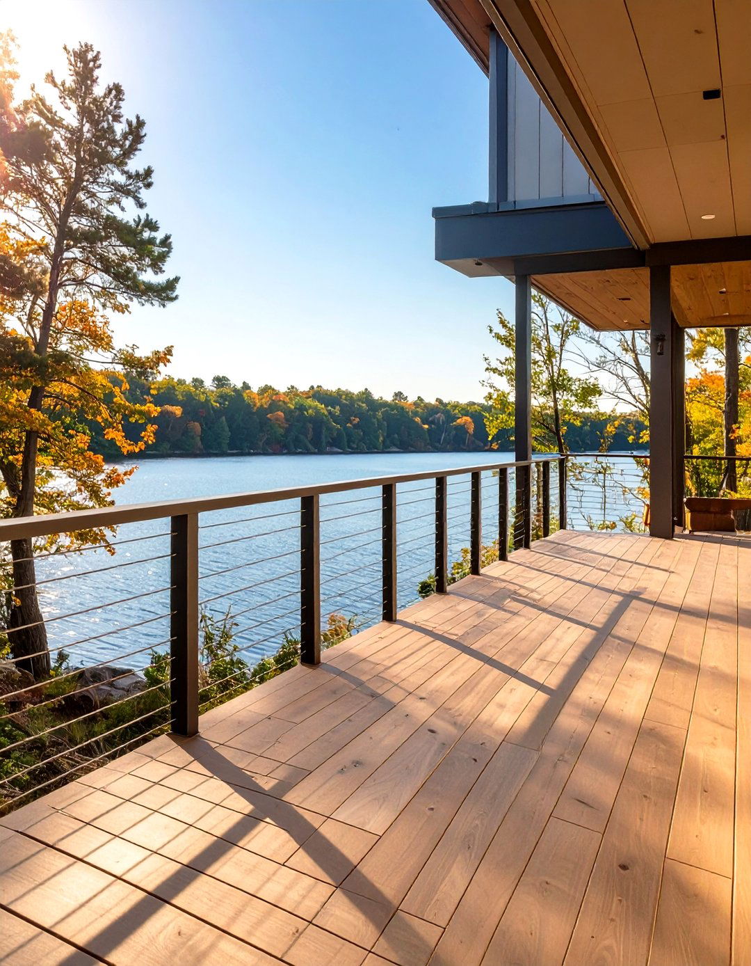 Deck with Minimalist Wire Railing - 30 simple deck designs  pictures