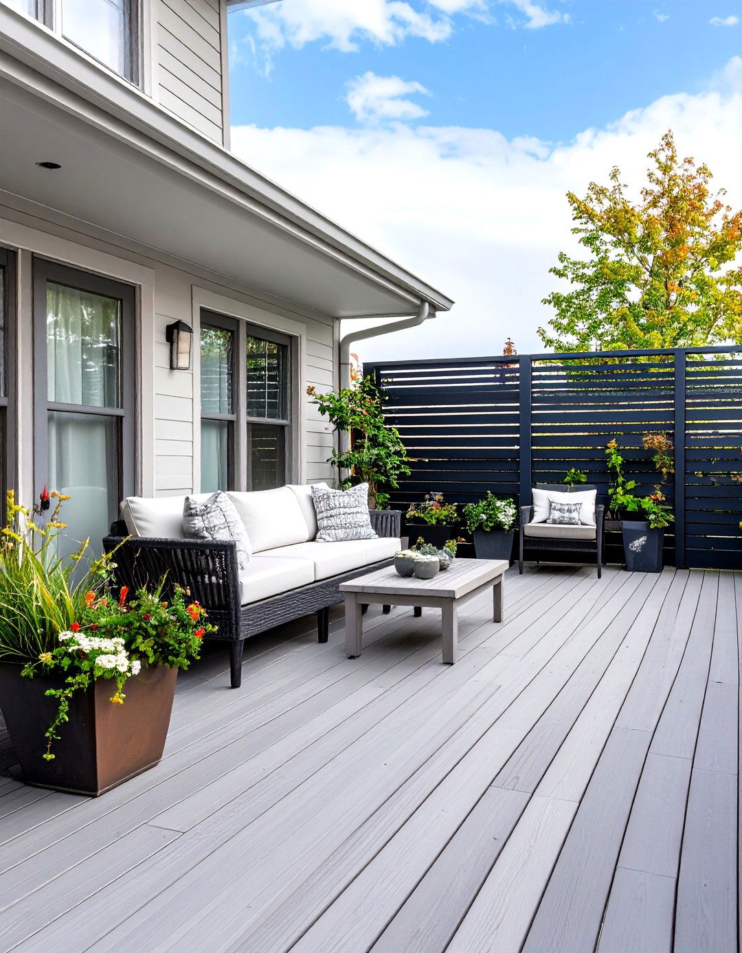 Deck with Painted Privacy Screen - 30 painted deck ideas