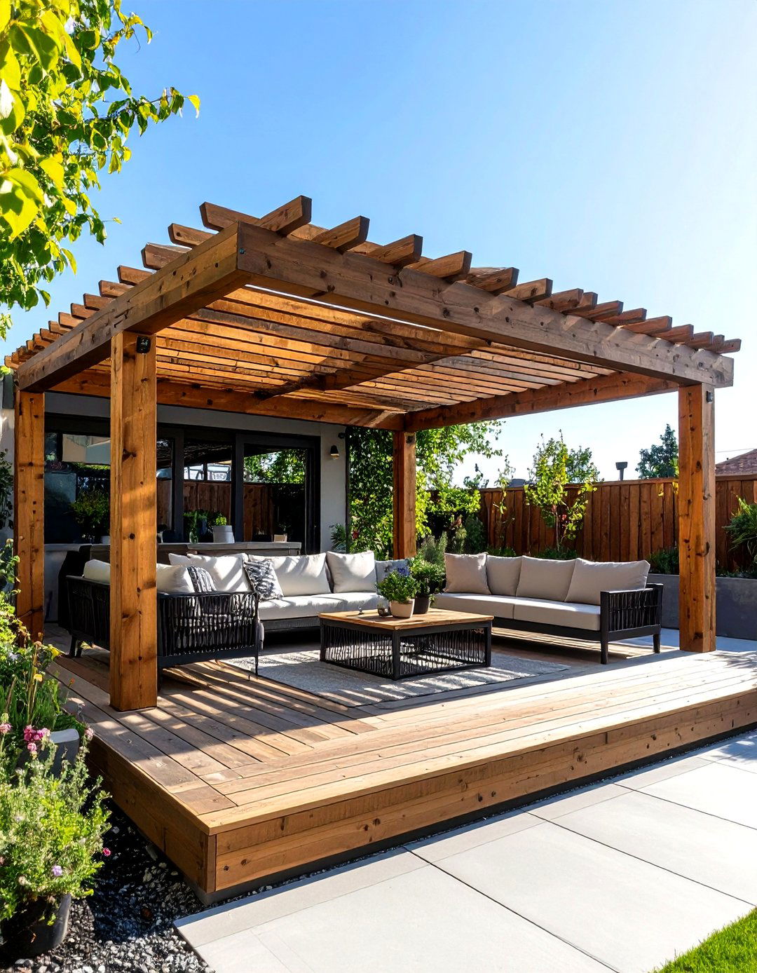 Deck with Reclaimed Wood Slats - 30 partially covered deck ideas