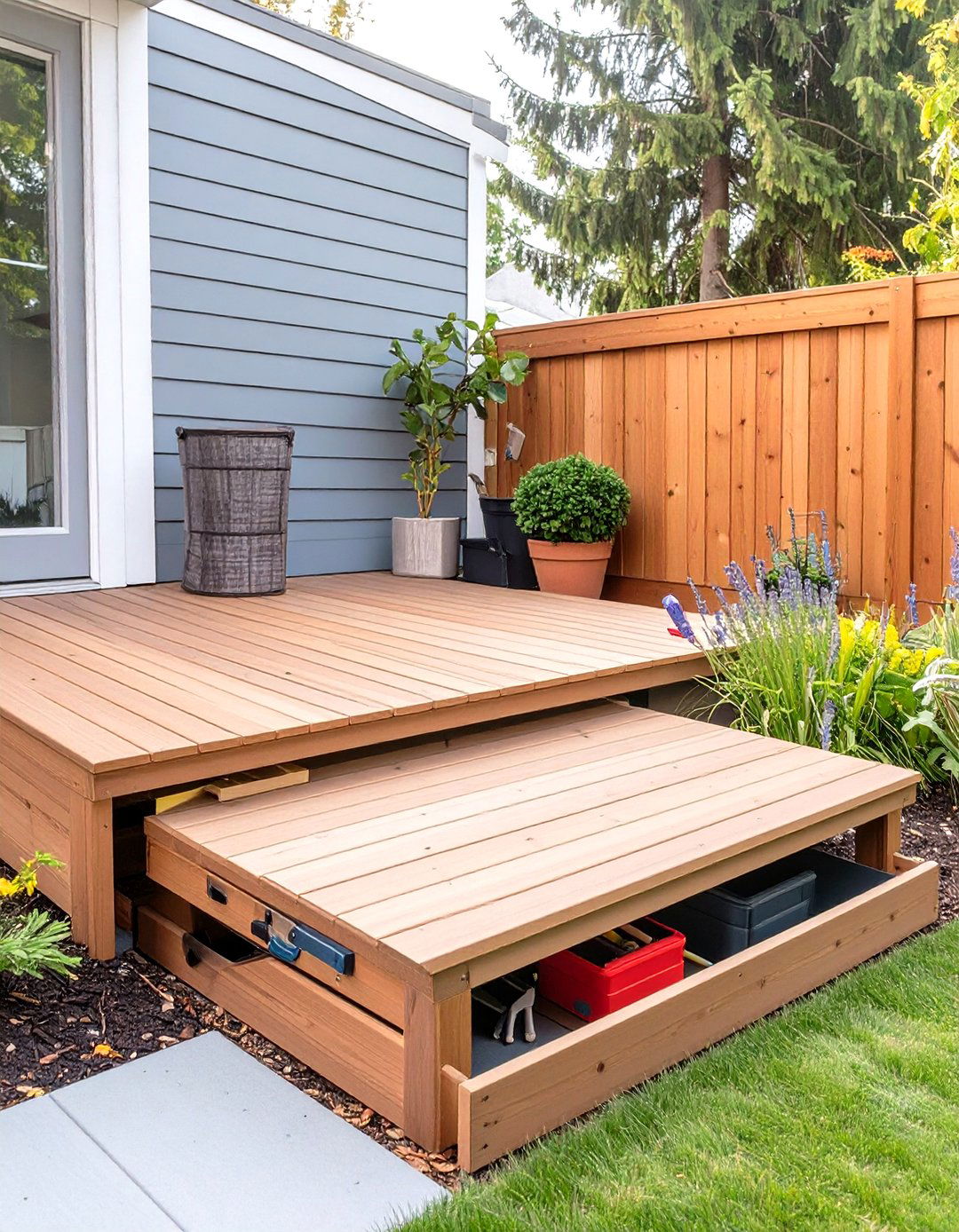 Deck with Removable Floor Panels for Storage - 30 small backyard deck ideas
