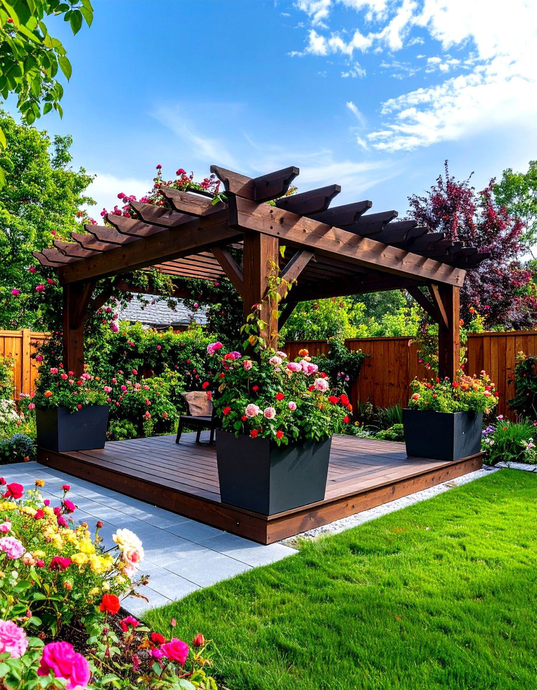 Deck with a Built in Planter Pergola - 30 partially covered deck ideas