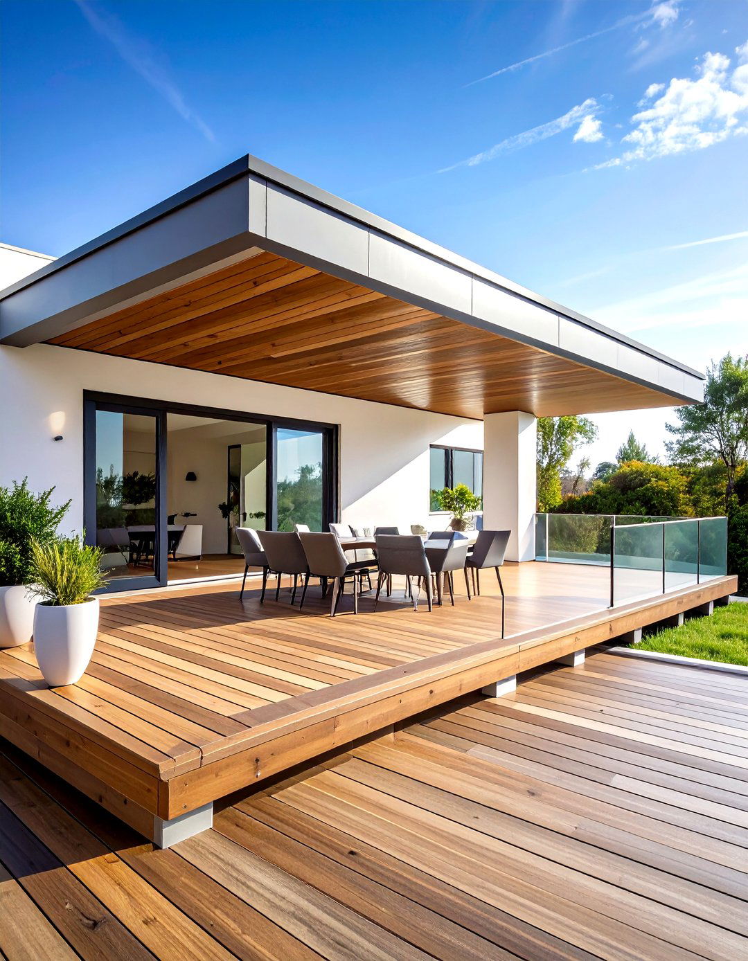 Deck with a Cantilevered Roof - 30 partially covered deck ideas