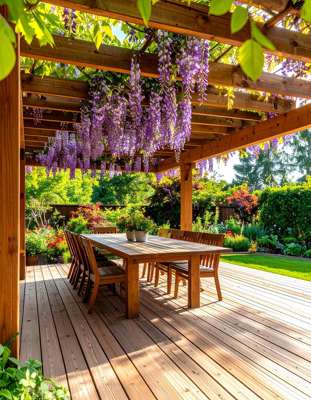 Deck with a Classic Wood Pergola - 30 partially covered deck ideas