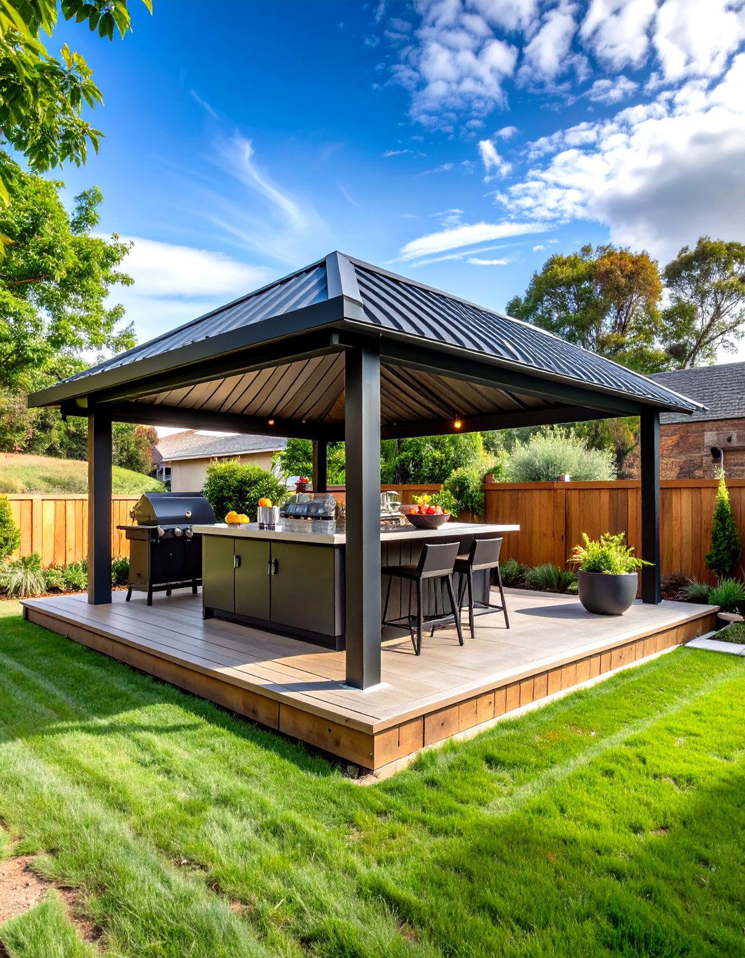 Deck with a Corrugated Metal Roof Section - 30 partially covered deck ideas