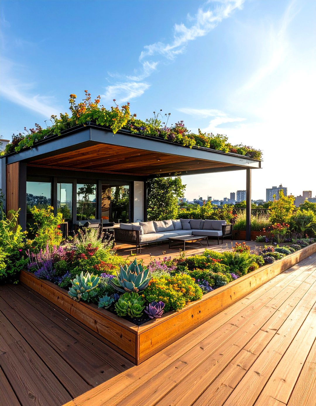 Deck with a Living Roof Section - 30 partially covered deck ideas