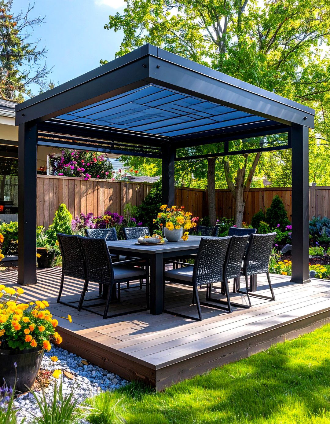 Deck with a Louvered Pergola - 30 partially covered deck ideas