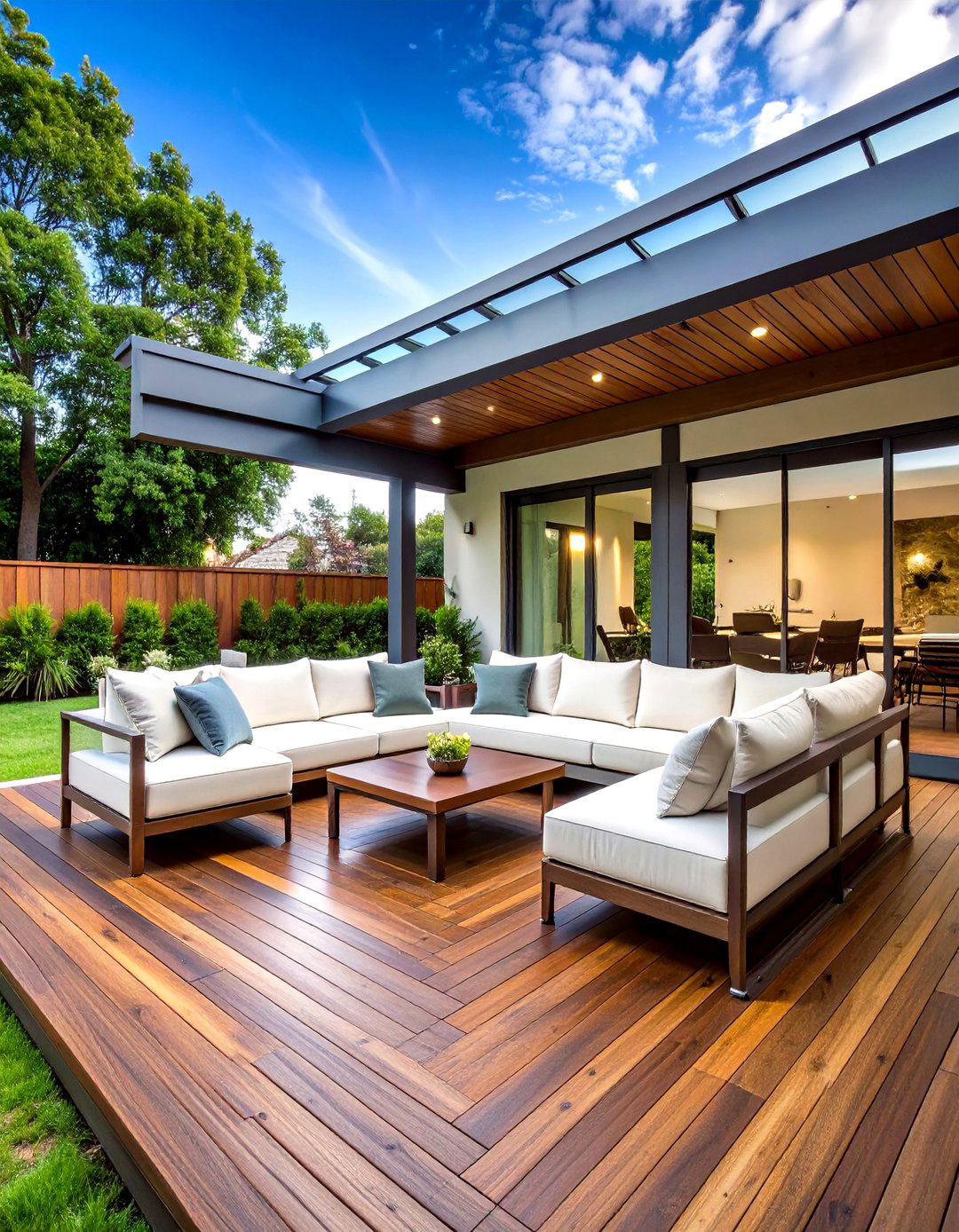 Deck with a Partial Glass Roof - 30 partially covered deck ideas