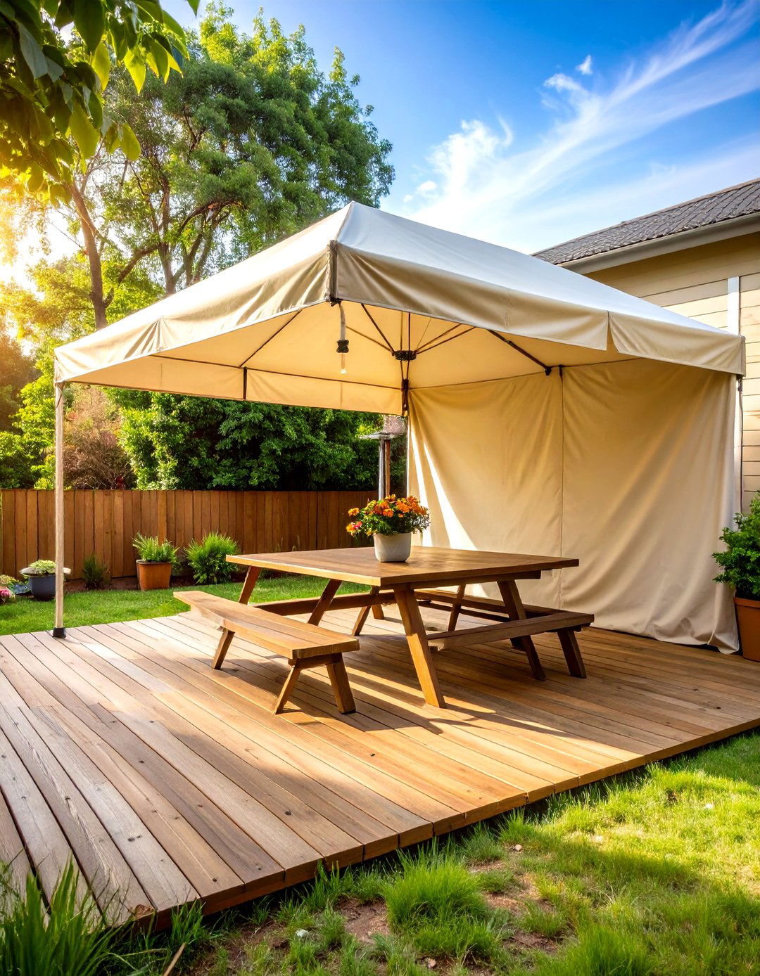 Deck with a Removable Tarp Cover - 30 partially covered deck ideas