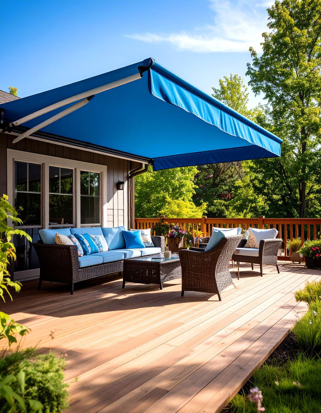 Deck with a Retractable Awning - 30 partially covered deck ideas