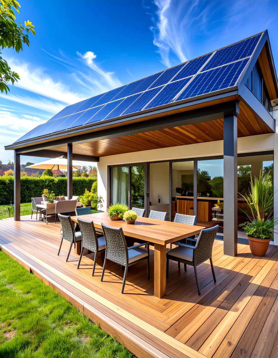 Deck with a Solar Panel Roof - 30 partially covered deck ideas