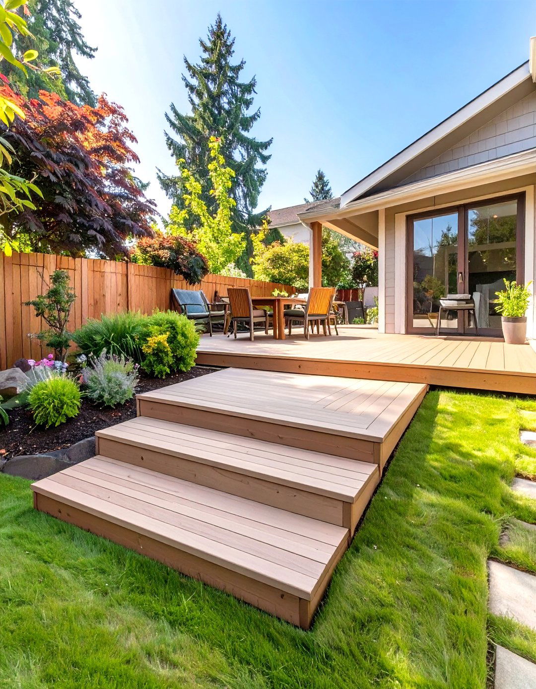 Deck with a Stepped Down Transition - 30 simple deck designs  pictures