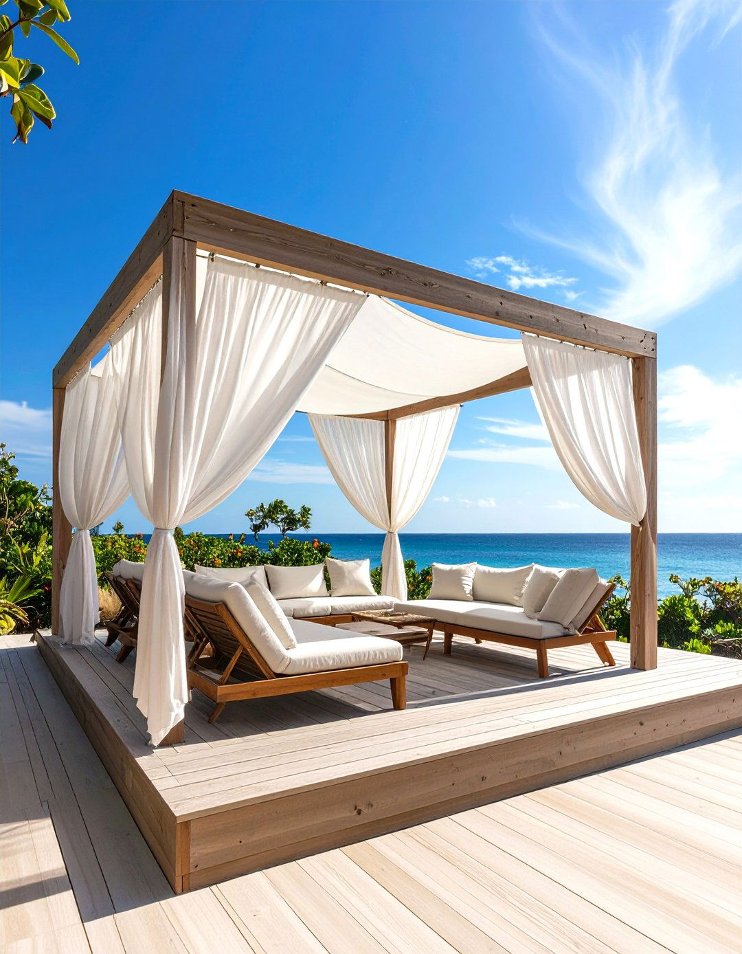 Deck with a Suspended Fabric Canopy - 30 partially covered deck ideas