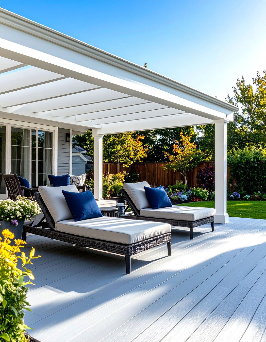 Deck with a Vinyl Pergola - 30 partially covered deck ideas