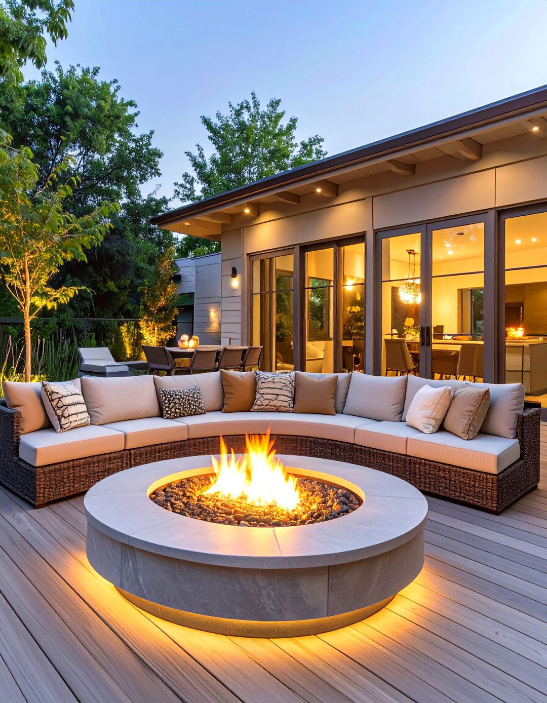Deck with an Integrated Fire Pit - 30 deck decorating ideas