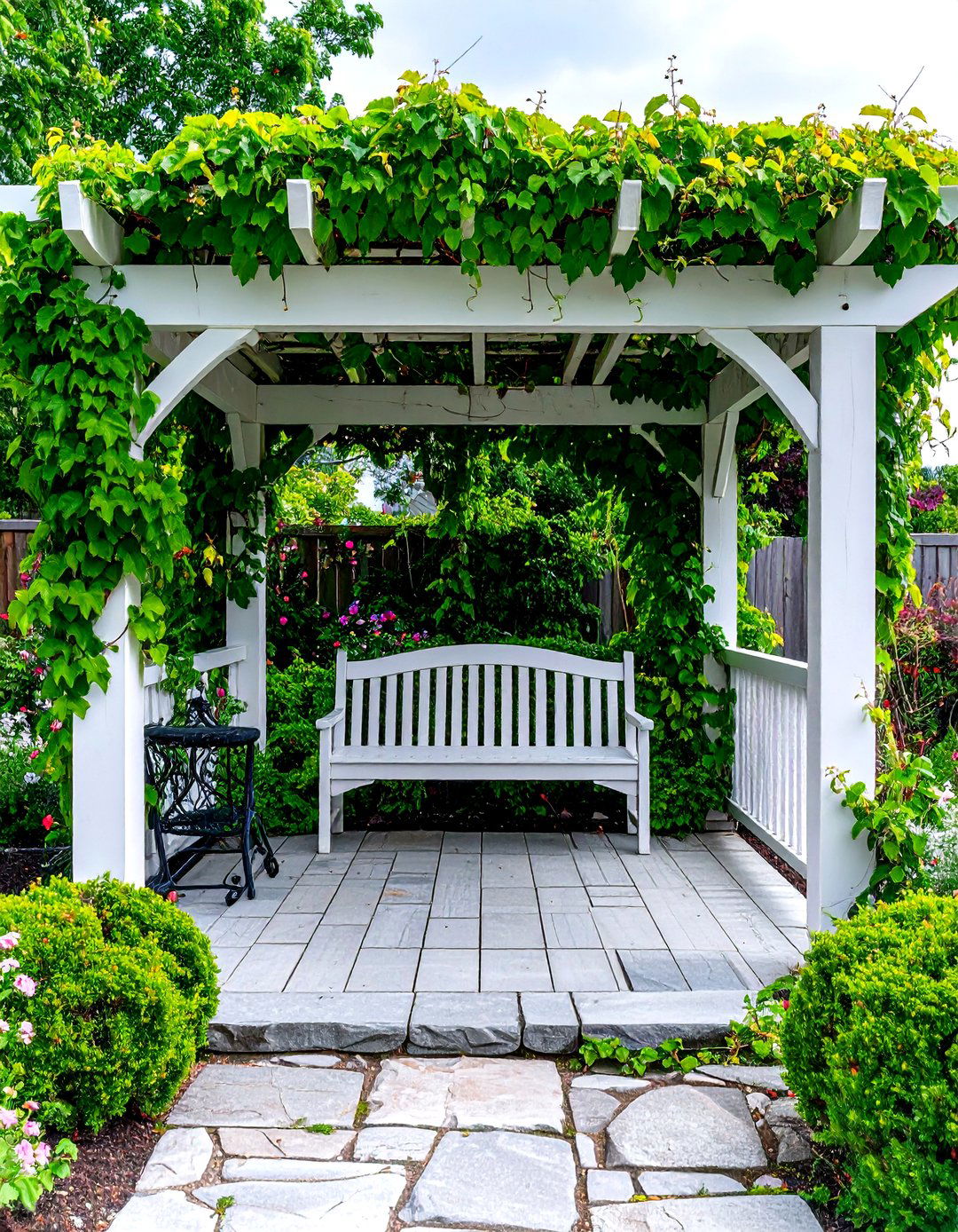Deck with an Ivy Covered Trellis - 30 partially covered deck ideas