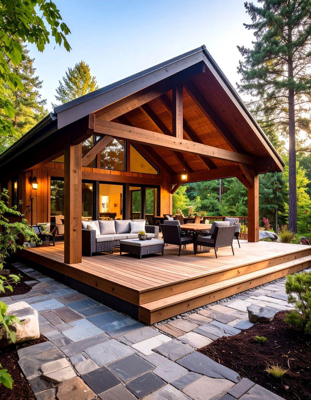Deck with an Open Gable Roof - 30 partially covered deck ideas