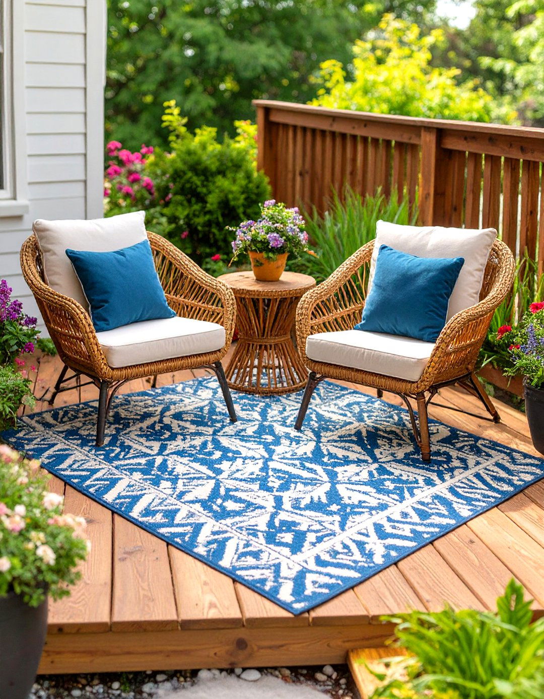 Deck with an Outdoor Rug - 30 small backyard deck ideas