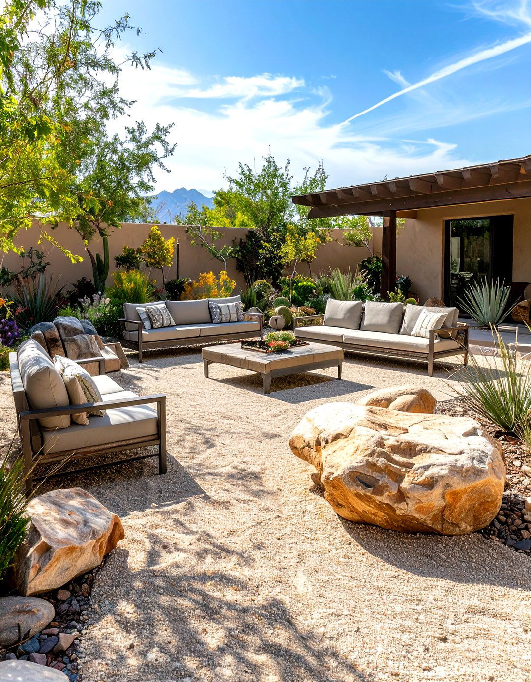 Decomposed Granite Patio with Boulders - 30 rock patio ideas