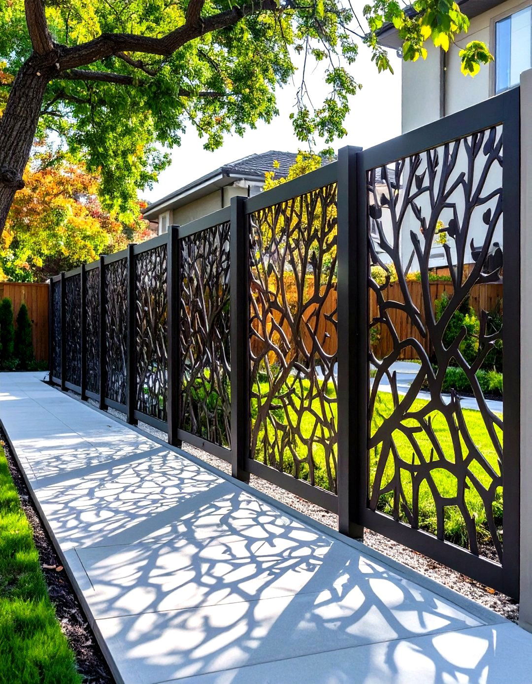 Decorative Metal Art Panel Fence - 30 small front yard fence ideas