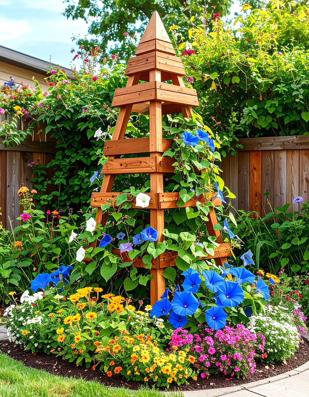 Decorative Timber Obelisk for Vines - 30 landscape timber ideas