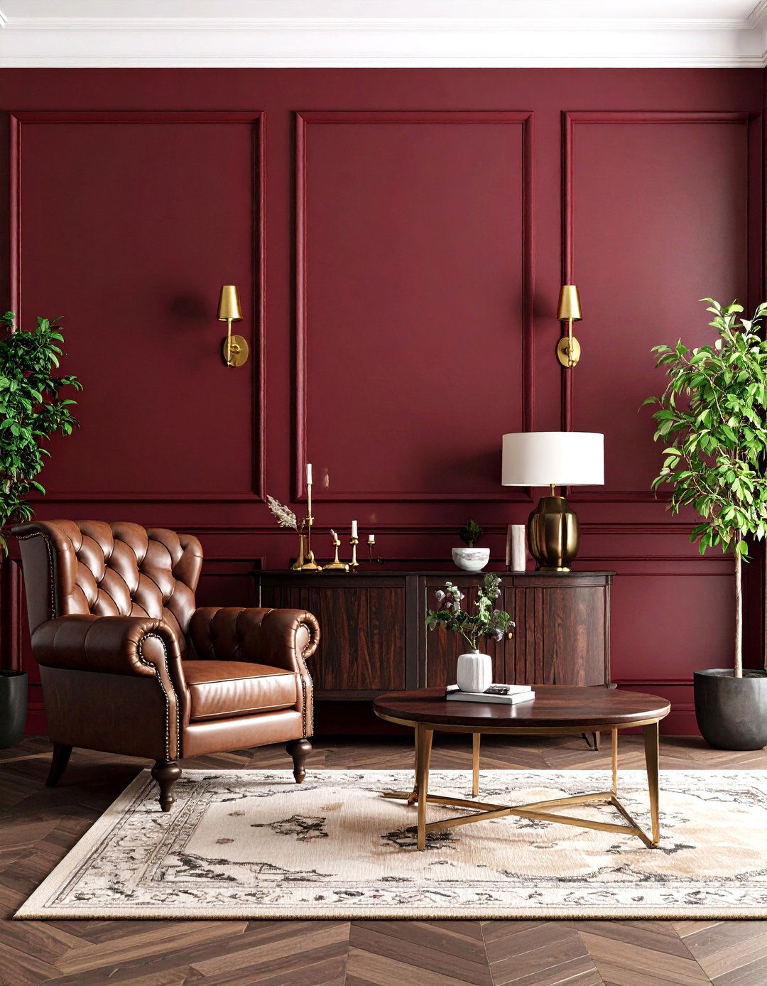 Deep Burgundy Living Room - 30 living room painting ideas