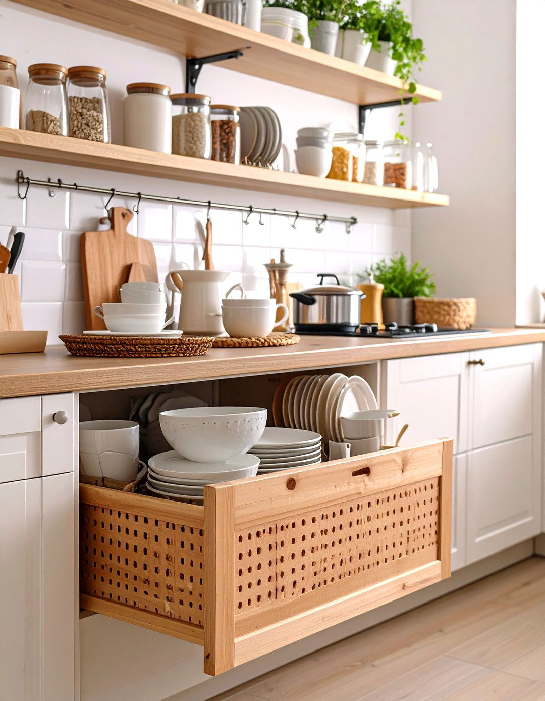 Deep Drawer Peg System for Dishes - 30 kitchen cabinet storage ideas