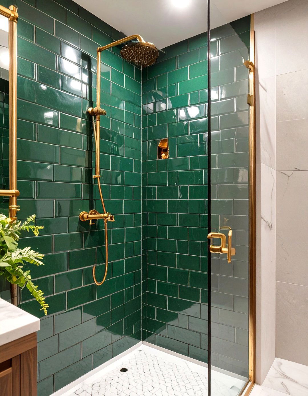 Deep Emerald Green Subway Shower Tiles - 30 shower tile ideas 2025