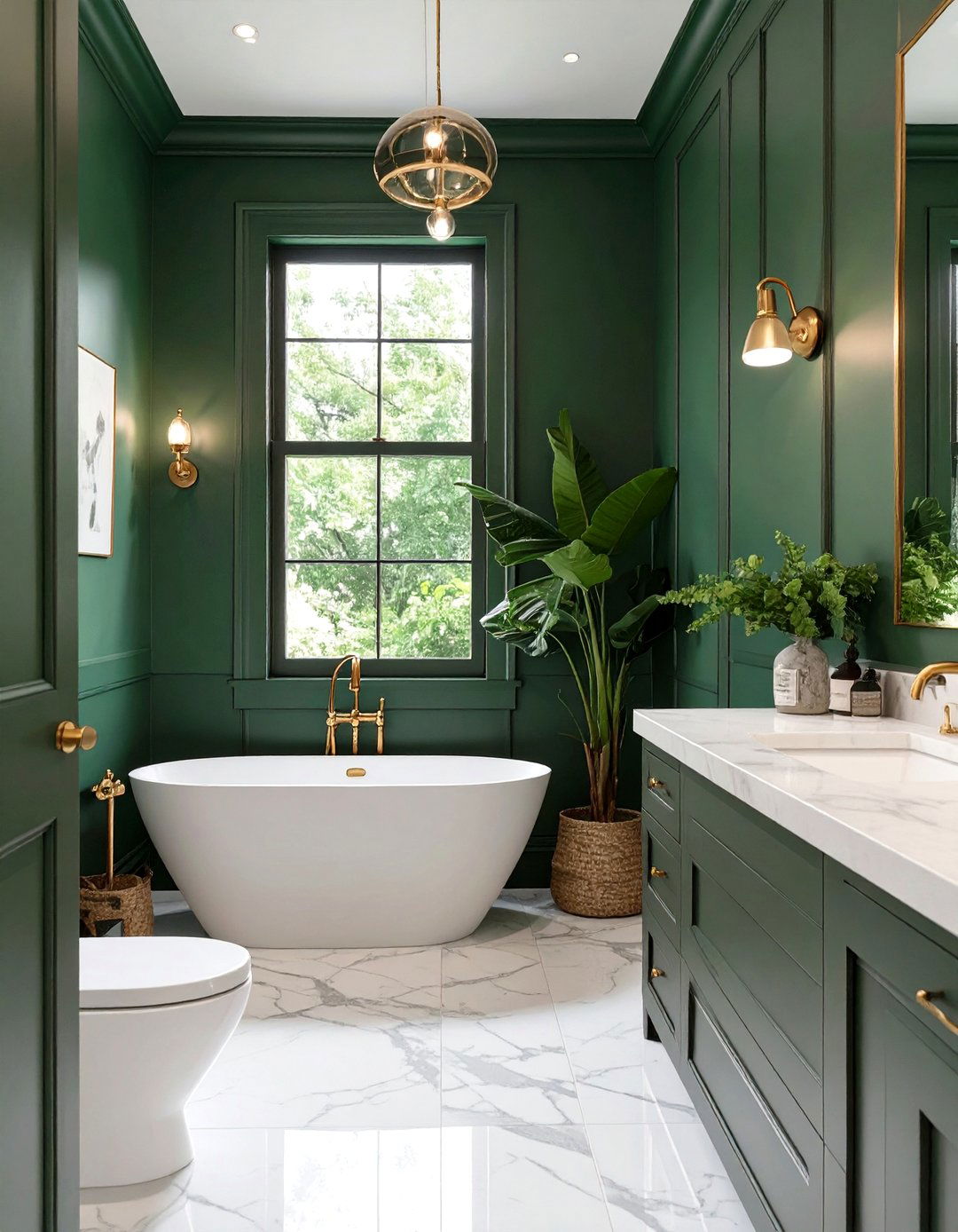 Deep Forest Green for an Enveloping Lush Feel - 30 small bathroom bathroom color ideas