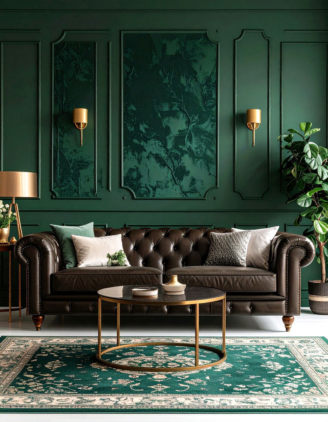 Deep Green Velvet Effect Living Room - 30 living room wallpaper ideas