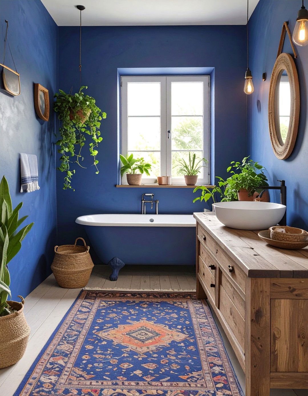 Deep Indigo Bohemian Bathroom - 30 blue bathroom ideas