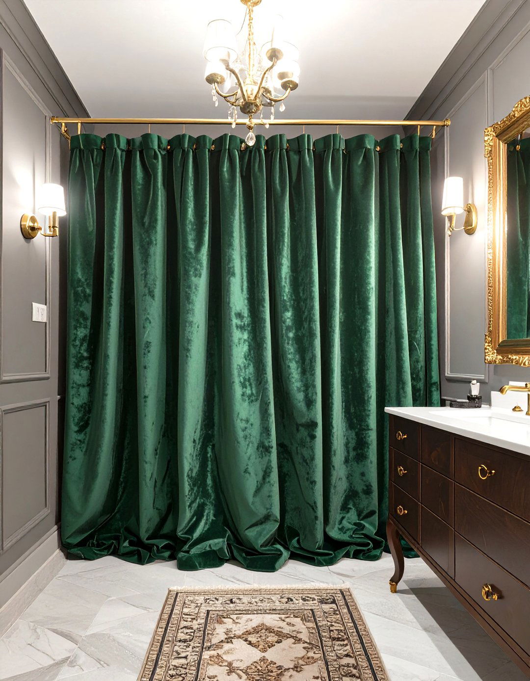 Deep Jewel Toned Velvet Shower Curtain - 30 elegant shower curtain ideas