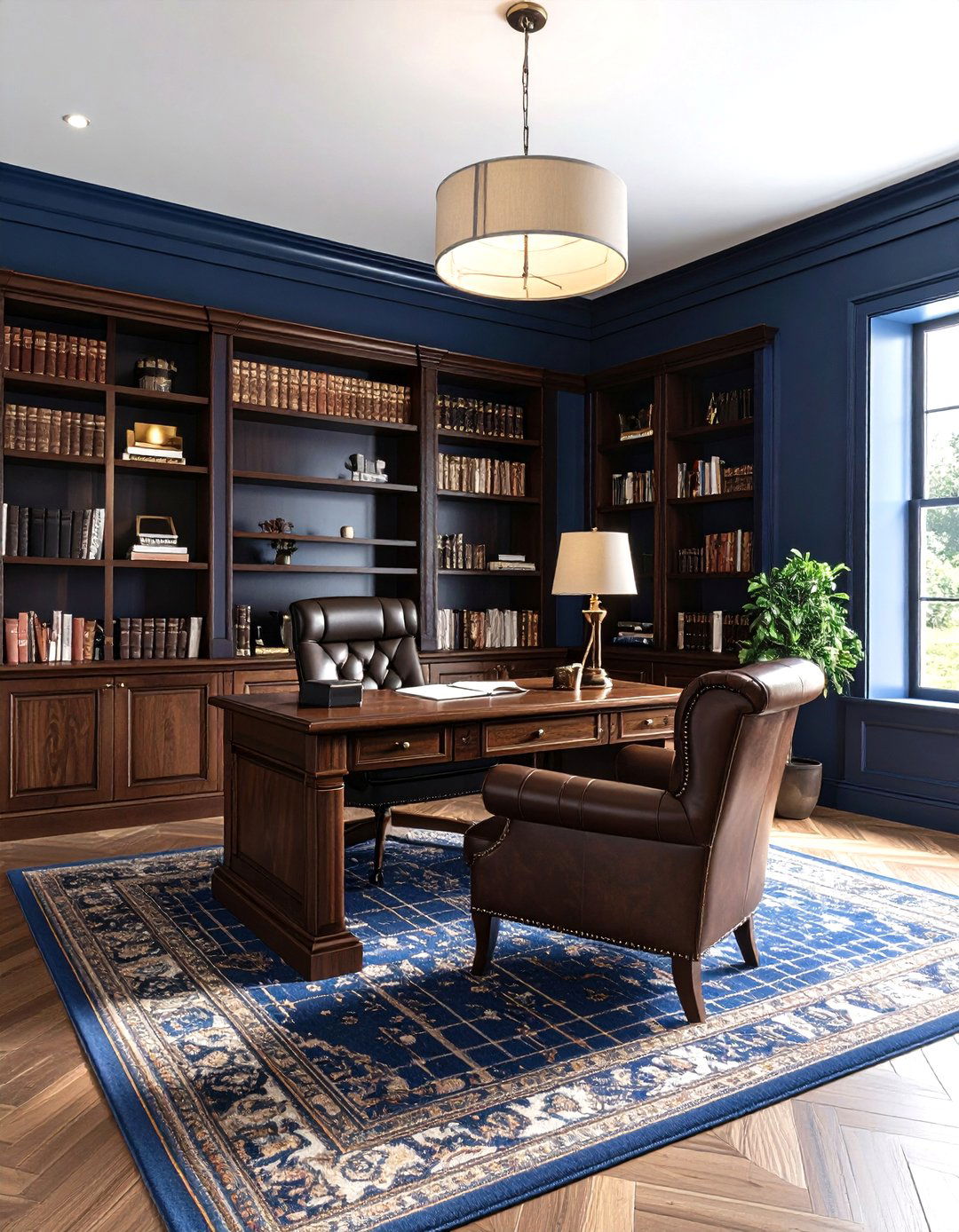 Deep Navy and Wood Tones - 30 interior design color palette ideas
