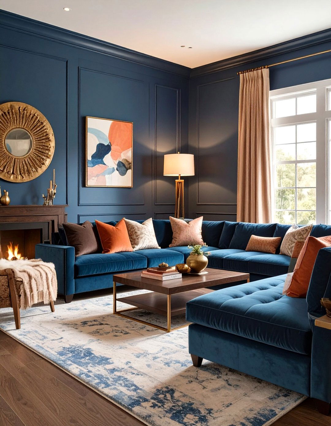 Deep Ocean Blue Living Room - 30 color trends 2025 living room interior design trends 2025