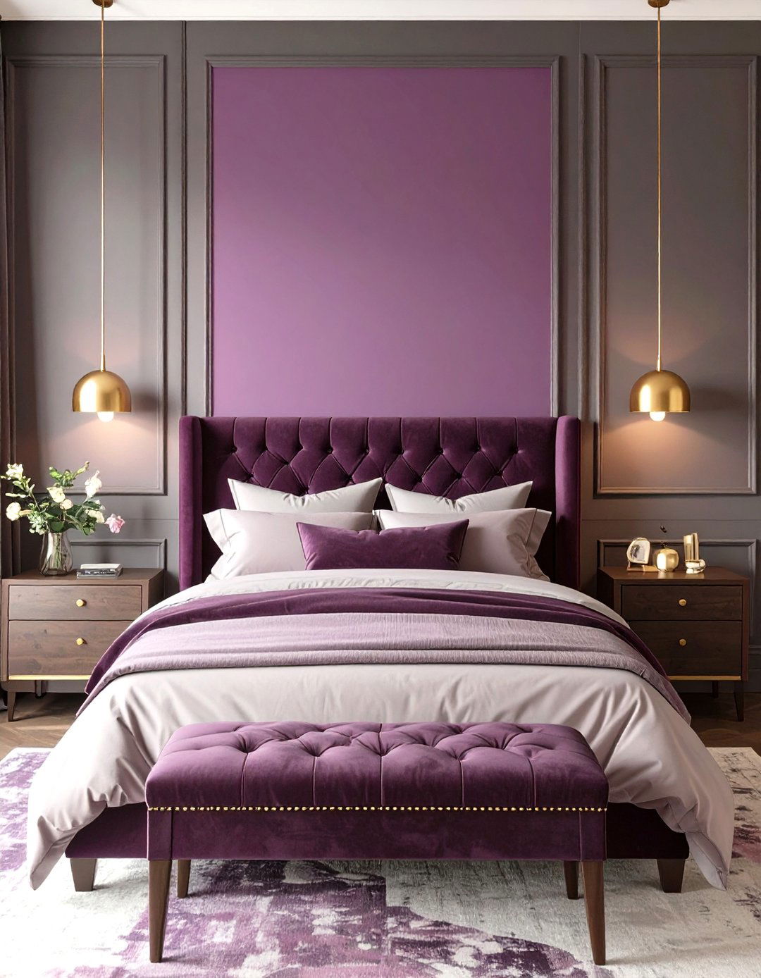 Deep Plum and Charcoal Bedroom - 30 modern purple bedroom ideas