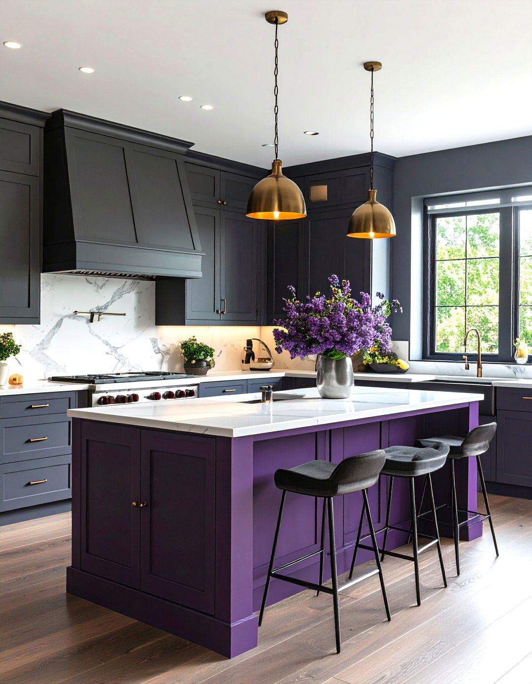 Deep Plum and Gray Kitchen - 30 kitchen paint ideas