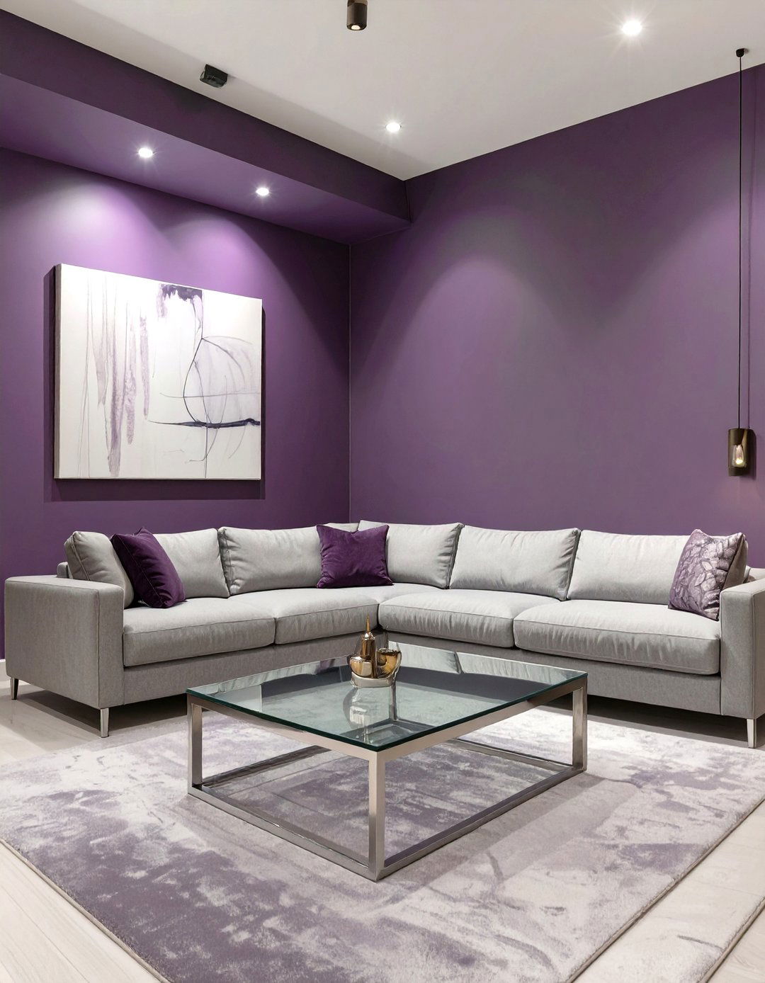 Deep Plum and Gray Modern Lounge - 30 modern basement color ideas decorating