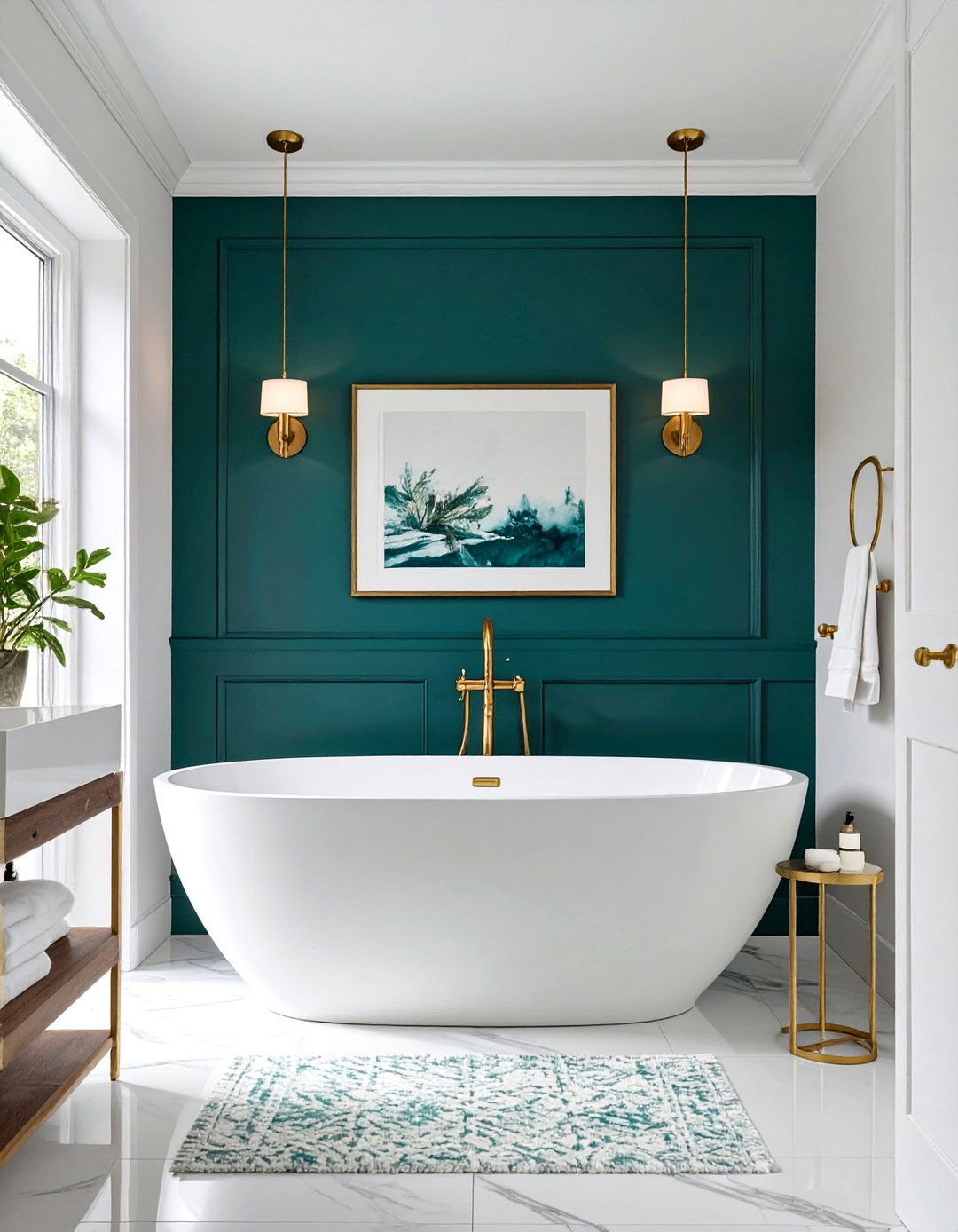 Deep Teal Accent Wall Bathroom - 30 bathroom painting ideas