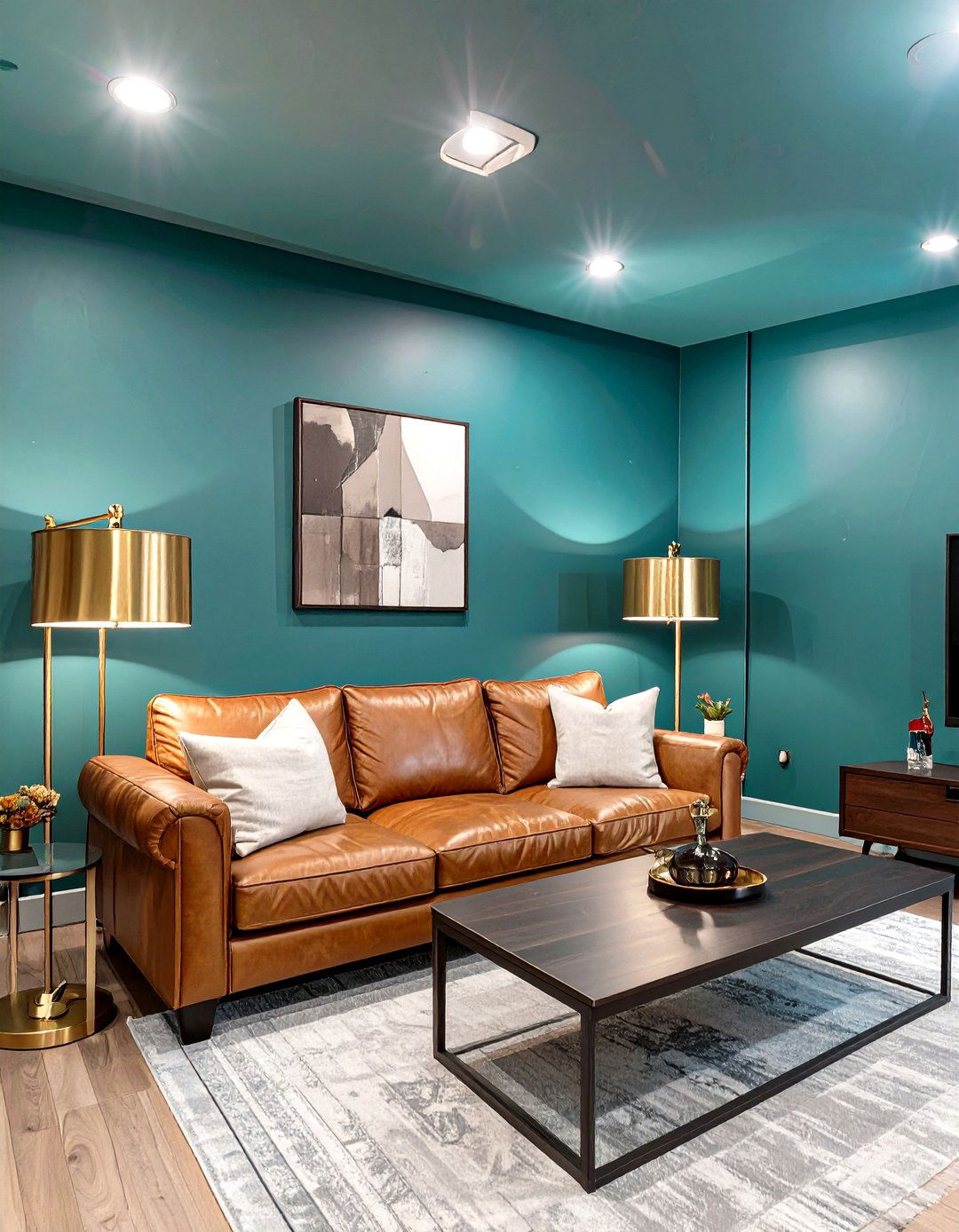 Deep Teal Entertainment Space - 30 basement paint color ideas