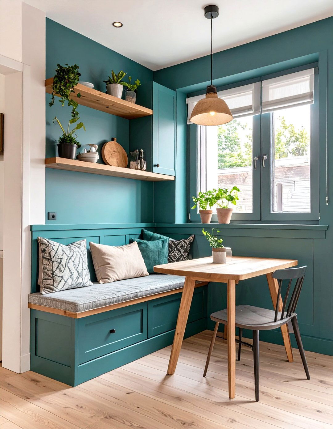 Deep Teal Small Kitchen Nook - 30 small kitchen color ideas