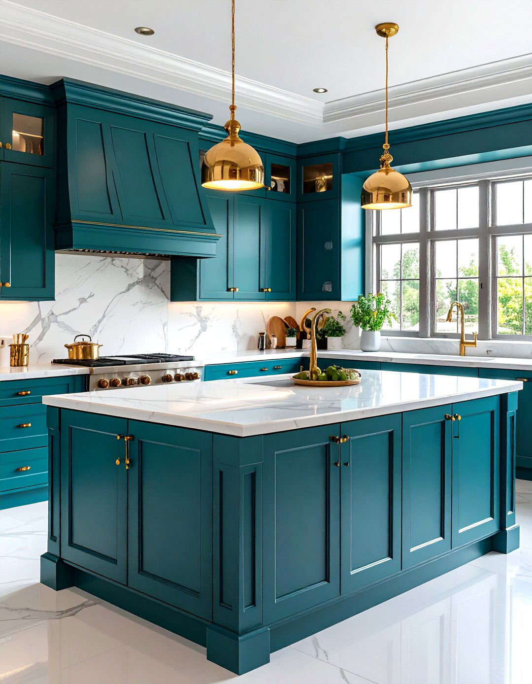 Deep Teal and Gold Kitchens - 30 kitchen color trends 2025