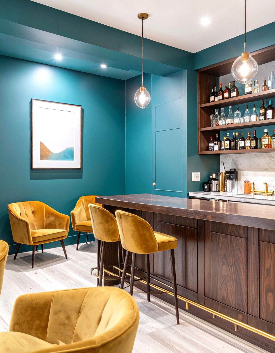 Deep Teal and Walnut Speakeasy - 30 modern basement color ideas decorating